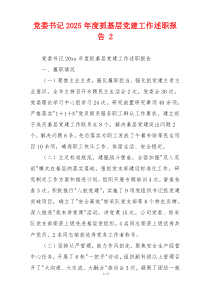 党委书记2025年度抓基层党建工作述职报告 2