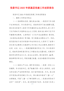 党委书记2025年抓基层党建工作述职报告