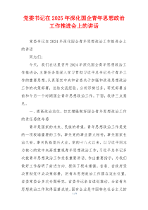 党委书记在2025年深化国企青年思想政治工作推进会上的讲话