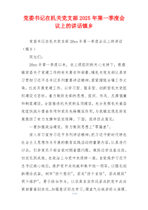 党委书记在机关党支部2025年第一季度会议上的讲话镇乡