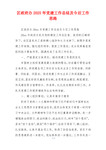 区政府办2025年党建工作总结及今后工作思路