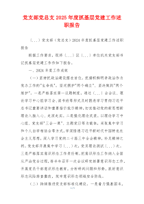 党支部党总支2025年度抓基层党建工作述职报告