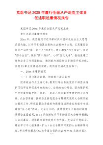 党组书记2025年履行全面从严治党主体责任述职述廉情况报告