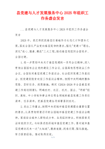 县党建与人才发展服务中心2025年组织工作务虚会发言