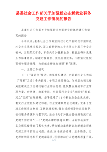 县委社会工作部关于加强新业态新就业群体党建工作情况的报告