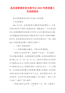 县应急管理局党支部书记2025年抓党建工作述职报告