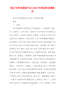 国企专职党委副书记2025年度述职述廉报告