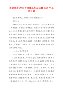国企党委2025年党建工作总结暨2025年工作计划