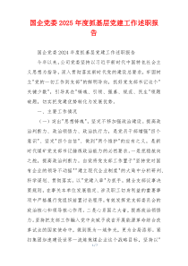国企党委2025年度抓基层党建工作述职报告