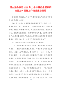 国企党委书记2025年上半年履行全面从严治党主体责任工作情况报告总结