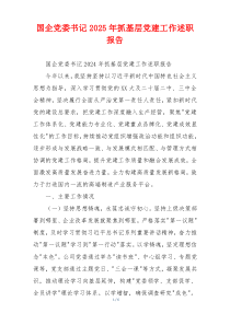 国企党委书记2025年抓基层党建工作述职报告