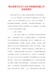 国企党委书记关于2025年抓基层党建工作的述职报告
