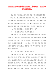 国企党委书记抓基层党建工作报告、党委书记述职报告