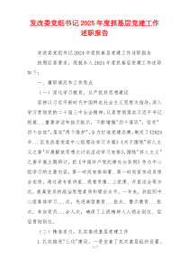 发改委党组书记2025年度抓基层党建工作述职报告