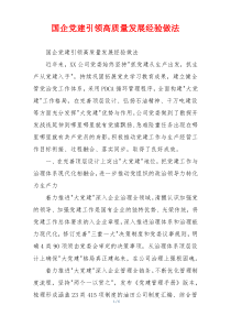 国企党建引领高质量发展经验做法