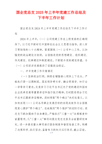国企党总支2025年上半年党建工作总结及下半年工作计划