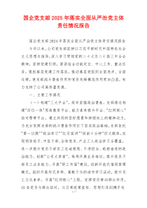 国企党支部2025年落实全面从严治党主体责任情况报告