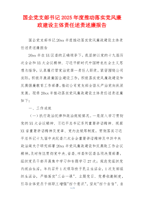 国企党支部书记2025年度推动落实党风廉政建设主体责任述责述廉报告