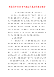 国企党委2025年抓基层党建工作述职报告