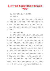 国企党支部党费收缴使用和管理情况自查专项报告