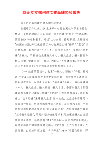 国企党支部创建党建品牌经验做法