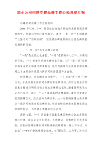 国企公司创建党建品牌工作经验总结汇报