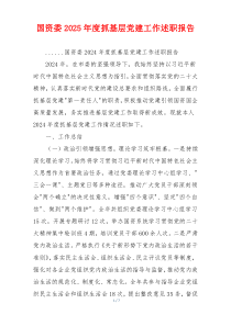 国资委2025年度抓基层党建工作述职报告