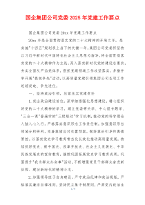国企集团公司党委2025年党建工作要点