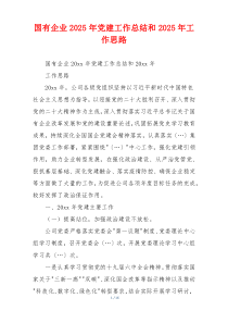 国有企业2025年党建工作总结和2025年工作思路