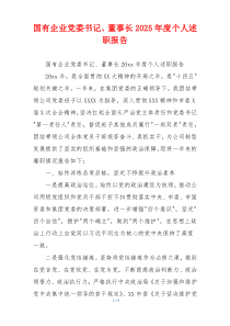 国有企业党委书记、董事长2025年度个人述职报告