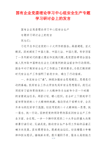 国有企业党委理论学习中心组安全生产专题学习研讨会上的发言