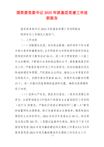 国资委党委书记2025年抓基层党建工作述职报告
