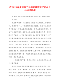 在2025年党组织书记抓党建述职评议会上的讲话提纲