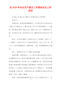 在2025年安全生产重点工作推进会议上的讲话