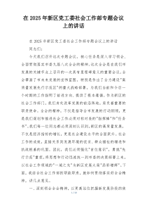 在2025年新区党工委社会工作部专题会议上的讲话