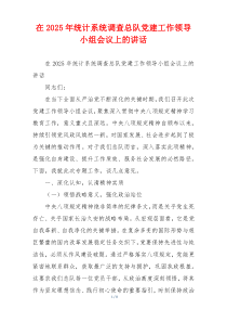 在2025年统计系统调查总队党建工作领导小组会议上的讲话
