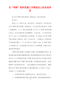 在“两新”组织党建工作推进会上的总结讲话