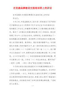 在党建品牌建设交流培训班上的讲话