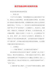 基层党建品牌实践案例经验