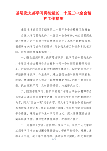 基层党支部学习贯彻党的二十届三中全会精神工作措施