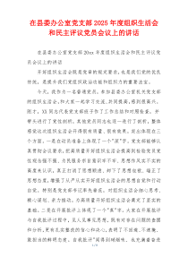 在县委办公室党支部2025年度组织生活会和民主评议党员会议上的讲话