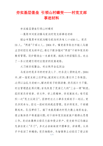 夯实基层堡垒 引领山村蝶变——村党支部事迹材料