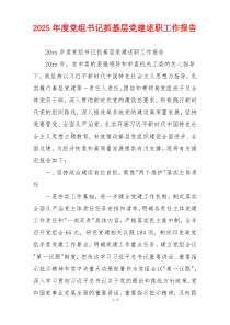 2025年度党组书记抓基层党建述职工作报告