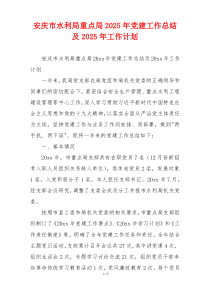 安庆市水利局重点局2025年党建工作总结及2025年工作计划