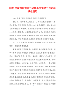 2025年度市局党组书记抓基层党建工作述职报告通用
