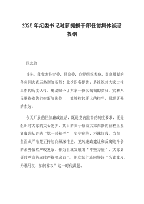 2025年纪委书记对新提拔干部任前集体谈话提纲