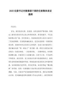 2025纪委书记对新提拔干部的任前集体谈话提纲