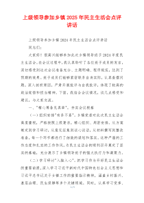 上级领导参加乡镇2025年民主生活会点评讲话