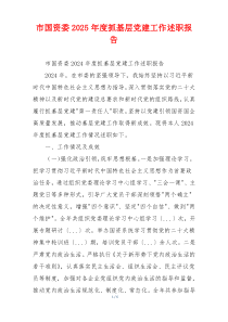市国资委2025年度抓基层党建工作述职报告