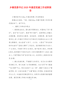 乡镇党委书记2025年基层党建工作述职报告